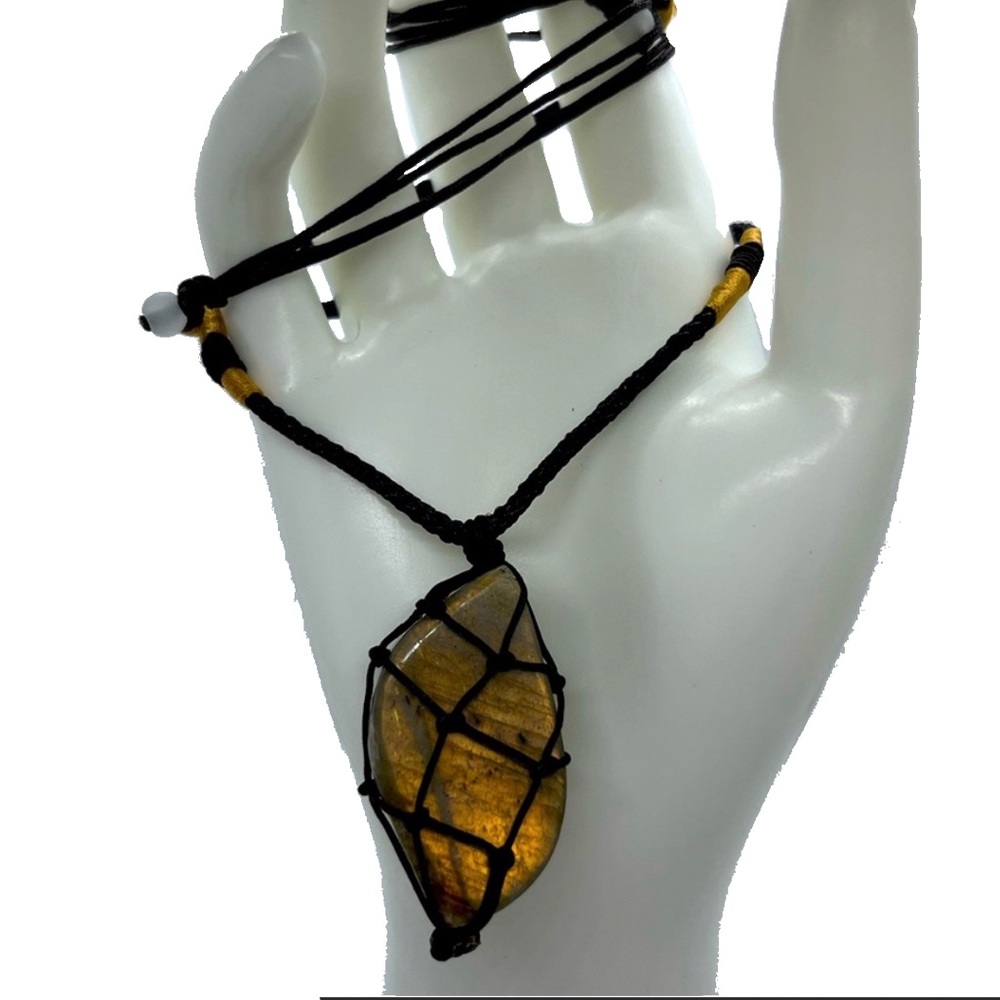 Adjustable Natural Labradorite Crystal Healing Chakra Necklace Charm and Chain